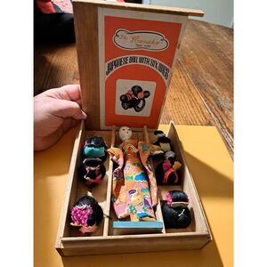 Vintage Hanako Japanese Doll With Six Wigs Phases of Life Set in Loose Wood Box